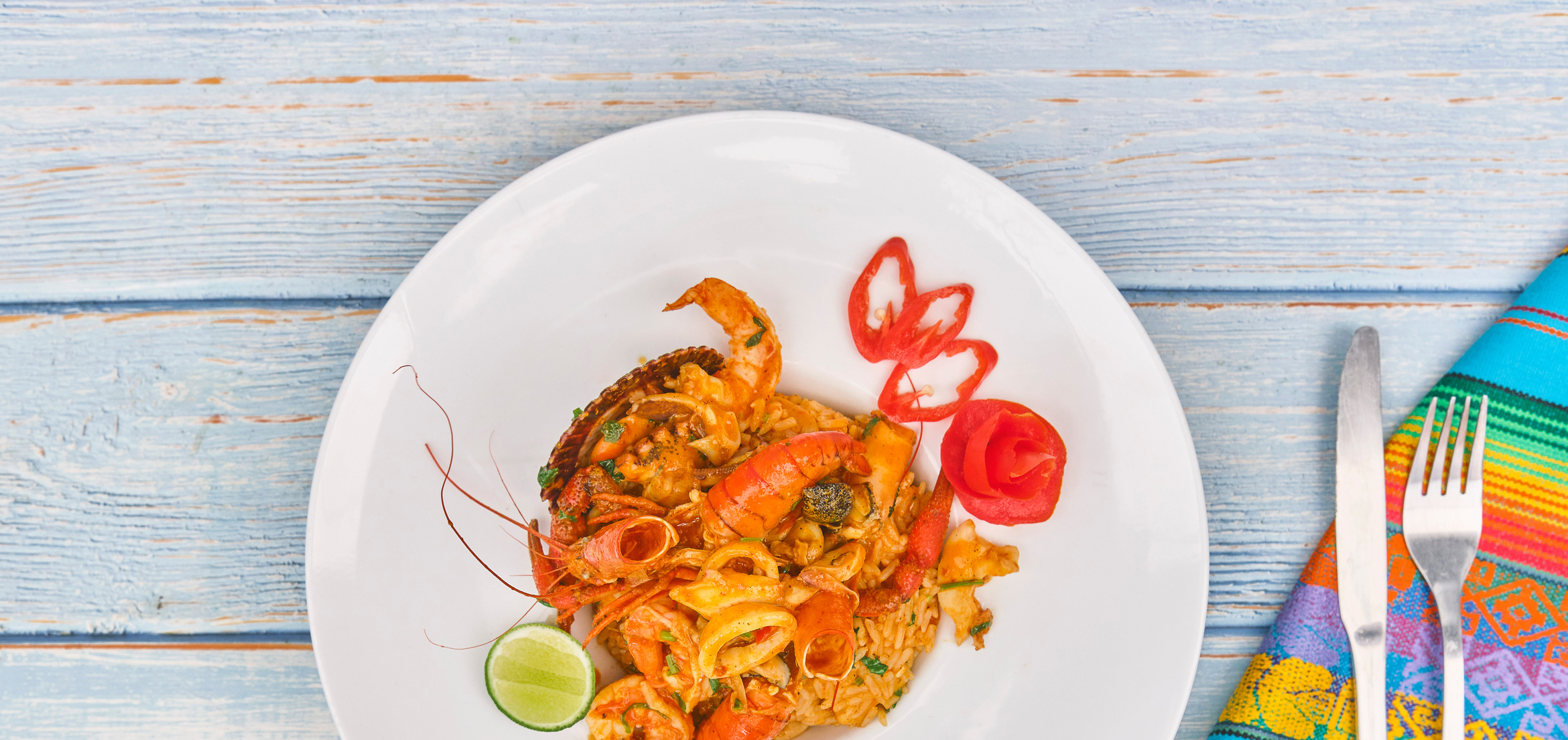 Peruvian Food Sea Food and Rice Arroz Con Mariscos